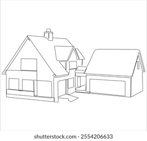 Abstract country house in continuous line drawing style. Family house minimalist black linear design isolated on white background. Vector illustration hand drawn without artificial intelligence