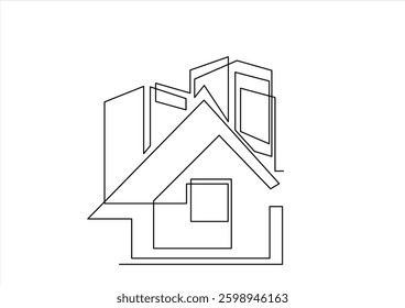 Abstract country house in continuous line art drawing style. Family home minimalist black linear design isolated on white background. Vector illustration	