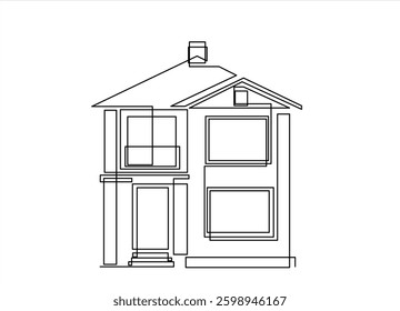 Abstract country house in continuous line art drawing style. Family home minimalist black linear design isolated on white background. Vector illustration	