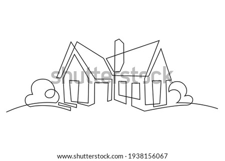 Abstract country house in continuous line art drawing style. Family home minimalist black linear design isolated on white background. Vector illustration