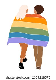 Pareja abstracta con ilustración de la bandera del orgullo. Ilustración vectorial.