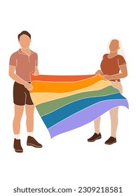 Pareja abstracta con ilustración de la bandera del orgullo. Ilustración vectorial.
