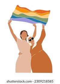 Pareja abstracta con ilustración de la bandera del orgullo. Ilustración vectorial.