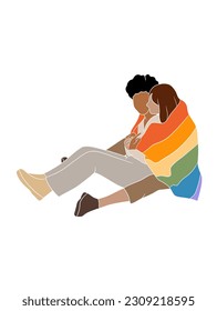 Abstract couple holding pride flag illustration. Vector illustration.
