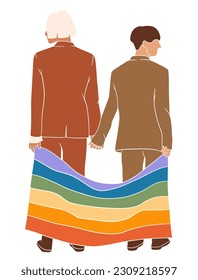 Abstract couple holding pride flag illustration. Vector illustration.