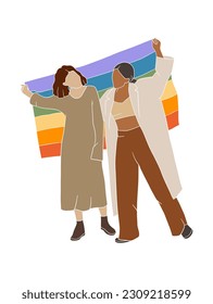 Pareja abstracta con ilustración de la bandera del orgullo. Ilustración vectorial.
