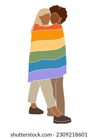 Abstract couple holding pride flag illustration. Vector illustration.