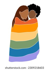 Abstract couple holding pride flag illustration. Vector illustration.