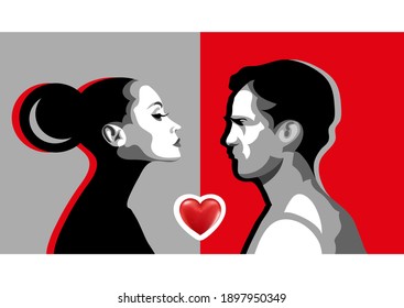 Abstract couple in love.  Valentine symbol. Vector illustration