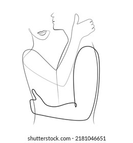 Abstract Couple One Line Drawing, Shapes On White Isolated Background. Modern Minimalist Pair Concept. Human Figure Hand Drawn, Vector Illustration