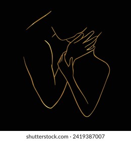 Abstract Couple One Line Faces Drawing. Man and woman kissing. Single line art poster cover design. Valentine's day minimalistic Modern vector illustration. Wall Art, Print, Card, Poster, T shirt.