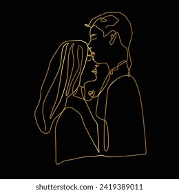 Abstract Couple One Line Faces Drawing. Man and woman kissing. Single line art poster cover design. Valentine's day minimalistic Modern vector illustration. Wall Art, Print, Card, Poster, T shirt.
