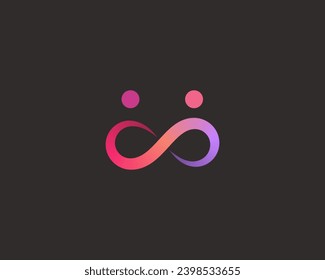 Resumen de la asociación pareja de colaboración de un logotipo de gradiente brillante. Símbolo plano de la familia de equipos. Creativo signo de infinito ocho vector de unidad.