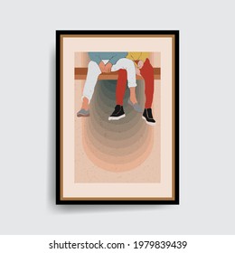 Abstract couple portraits in pastel colors. contemporary art posters