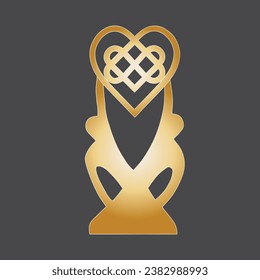 Abstract couple silhouette, united lovers holding a Celtic heart knot  symbol of Eternity, everlasting love, infinity heart isolated on black background.