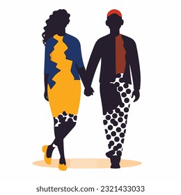 Abstraktes Paar Silhouette mit vitiligo verschiedener Nationalitäten zusammen stehen. Vektorkonzept zur Unterstützung von Menschen, die mit Vitiligo leben, und zur Sensibilisierung für chronische Hauterkrankungen.