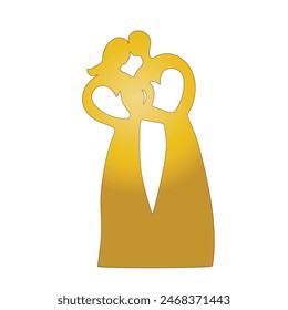 Abstract couple silhouettes forming a heart with bodies, gold love icon isolated on white background. Eternal everlasting love symbol.