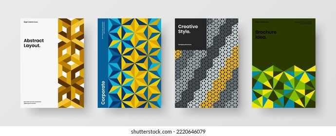 Abstract cover A4 vector design illustration bundle. Fresh geometric pattern company identity layout composition.