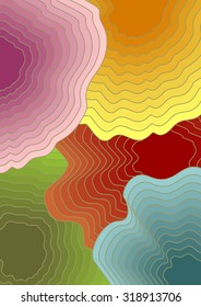 Abstract cover background template with concentric shapes in different colors - pink, yellow, red, blue, green, eps 10 vector