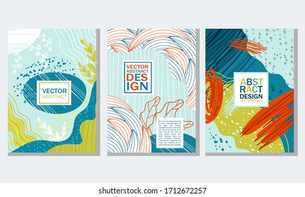 Abstract Cover or Card Design with Fancy Shaped Foliage Vector Set