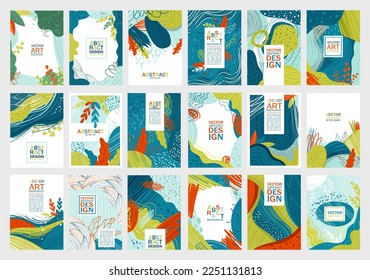 Abstract Cover and Card Design with Scribble and Floral Element Vector Template Set