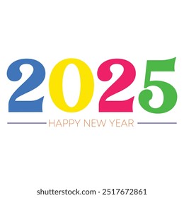 abstrato Projeto de capa de 2025 feliz ano novo. Tipografia forte com fundo preto escuro. Colorido e fácil de lembrar texto branco 2025. Feliz ano novo 2025 design poster e banner. calendário 2025