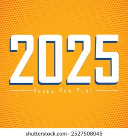 abstrato Projeto de capa de 2025 feliz ano novo. Tipografia de linha forte com plano de fundo azul escuro. Colorido e fácil de lembrar texto de linha branca 2025. Feliz ano novo 2025 design poster e banner.