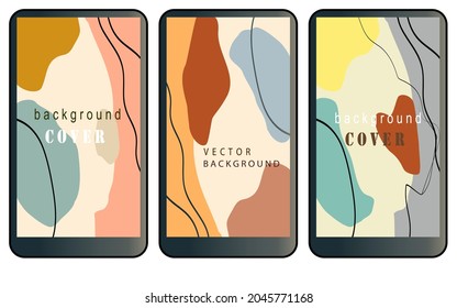 Abstract cover design background in colors of autumn. Set of Minimalistic trendy organic shapes pattern with space for text, design for invitation, holiday ticket, social media covers and stories page