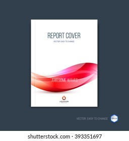 Abstract cover design, business brochure template layout, report, magazine or booklet in A4 with red dynamic blurred waves, soft lines and shapes. Vector.