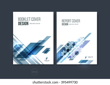 Abstract cover design, business brochure template layout, report, magazine or booklet in A4 with blue dynamic diagonal rectangular geometric shapes. Vector illustration.