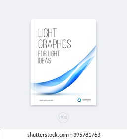 Abstract cover design, business brochure template layout, report, magazine or booklet in A4 with blue dynamic blurred waves, soft lines and smooth shapes. Vector.