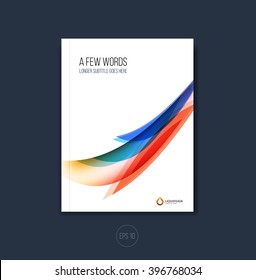 Abstract cover design, business brochure template layout, report, magazine or booklet in A4 with blue red dynamic blurred waves, soft lines and smooth shapes. Vector.