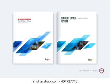 Abstract cover design, business brochure template layout, report, magazine or booklet in A4 with blue dynamic diagonal rectangular geometric shapes on polygonal background. Vector illustration.