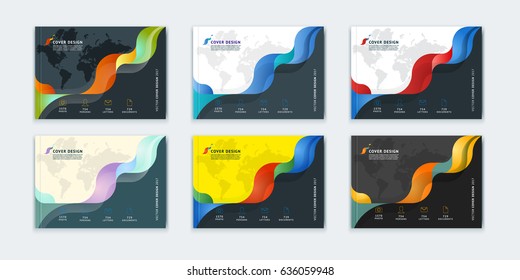 Abstract cover design, business brochure template, layout, report, magazine or booklet in A4 horizontally in multi-colored waves dynamic fuzzy, soft lines and smooth shape. Vector flat illustration.