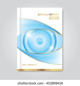 Abstract cover design, business template layout, report, magazine or booklet with blue eye shapes on background. Vector Illustration