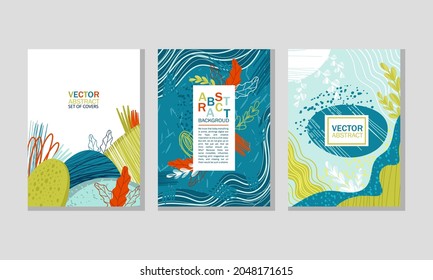 Abstract Cover Design with Creative Shapes and Floral Leaf Vector Set