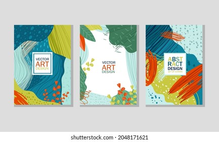 Abstract Cover Design with Creative Shapes and Floral Leaf Vector Set