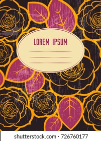 Abstract cover design with floral pattern. Title page template for notebook, copybook, sketchbook or diary.