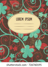 Abstract cover design with floral pattern. Title page template for notebook, copybook, sketchbook or diary.