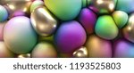 Abstract cover design. Modern poster with iridescent and golden soft body bubbles. Vector 3d illustration of squeezed multicolored spheres. Geometric background. Trendy banner. Liquid color stones