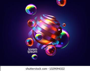 Abstract cover design. Modern poster with colorful soft body spheres. Vector 3d illustration of squeezed bubbles