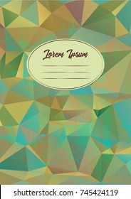 Abstract cover design on abstract polygonal background. Title page template for notebook, copybook, sketchbook or diary.