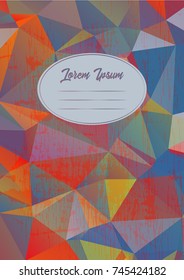 Abstract cover design on abstract polygonal background. Title page template for notebook, copybook, sketchbook or diary.