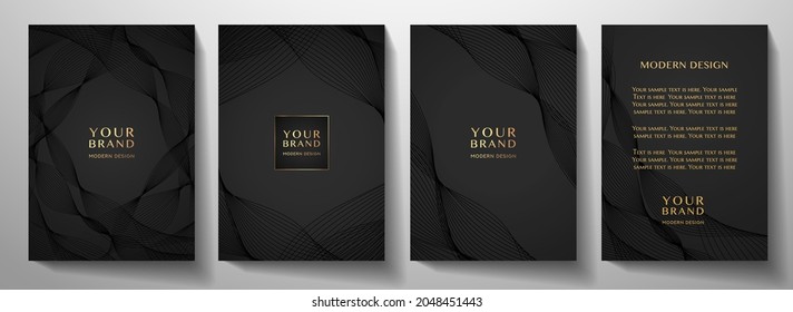 Abstract cover design set. Black vector pattern for business layout, brochure template