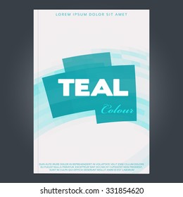 Abstract cover design with teal shape for brochure, catalog, folder or report. Vector graphic layout