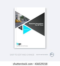 Abstract cover design template for annual report. Brochure or leaflet in A4 with grey triangular shapes for business technology in material design style with overlay effect. Vector illustration. 