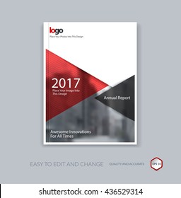 Abstract cover design template for annual report. Brochure or leaflet in A4 with red grey triangular shapes for business technology in material design style with overlay effect. Vector illustration. 