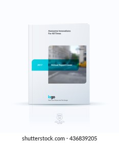 Abstract cover design template for annual report. Creative brochure or leaflet in A4 with blue rectangles shapes and square for business in material design style with overlay effect. Modern vector.