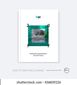 Abstract cover design template for annual report. Creative brochure or leaflet in A4 with green rectangles shapes and square for business in material design style with overlay effect. Modern vector.