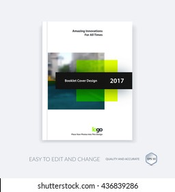 Abstract cover design template for annual report. Creative brochure or leaflet in A4 with green rectangles shapes and square for business in material design style with overlay effect. Modern vector.
